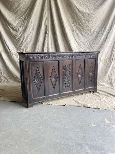 An antique 17th century James II oak coffer circa 1686