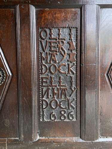 An antique 17th century James II oak coffer circa 1686