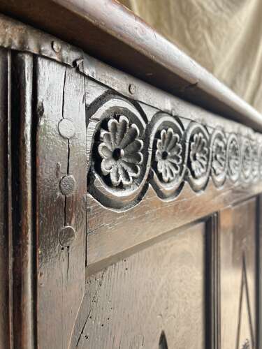 An antique 17th century James II oak coffer circa 1686