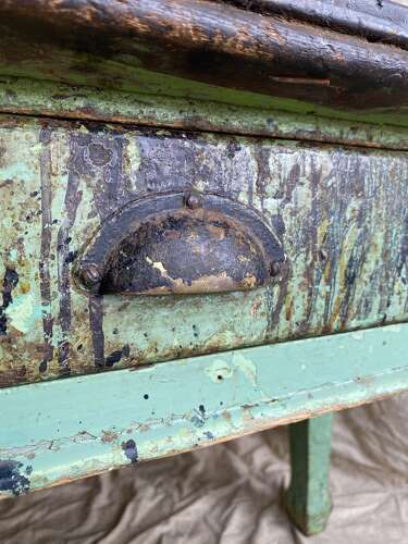 A charming antique distressed 19th century painted pine prep table