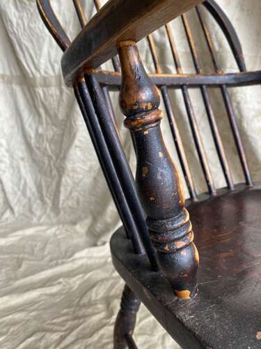 An antique 19th century elm and ash hoop and stick back Windsor chair