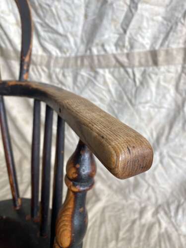 An antique 19th century elm and ash hoop and stick back Windsor chair