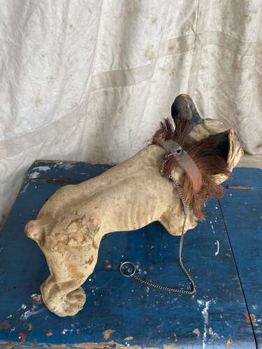 An antique French papier mache growler Bulldog toy by Roullet & Decamps