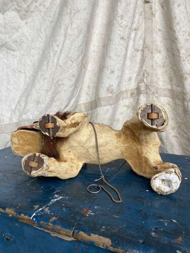 An antique French papier mache growler Bulldog toy by Roullet & Decamps