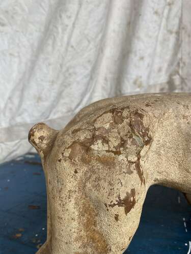An antique French papier mache growler Bulldog toy by Roullet & Decamps