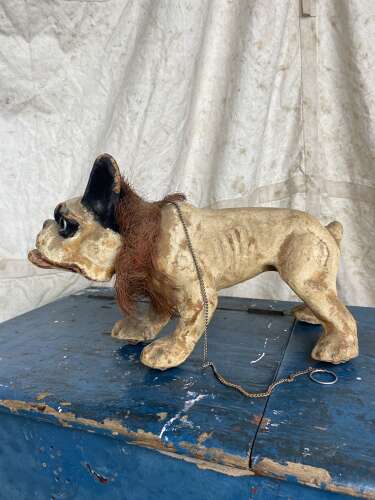 An antique French papier mache growler Bulldog toy by Roullet & Decamps