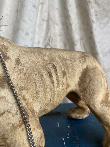 An antique French papier mache growler Bulldog toy by Roullet & Decamps