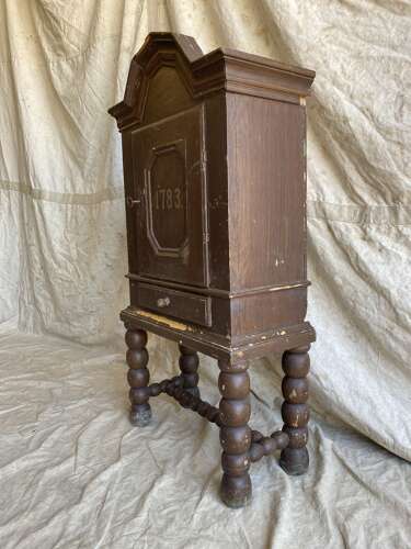 An interesting 19th century antique scumble glaze cupboard on stand
