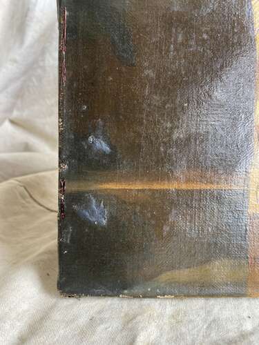 An antique 19th century oil painting of the crucifixion