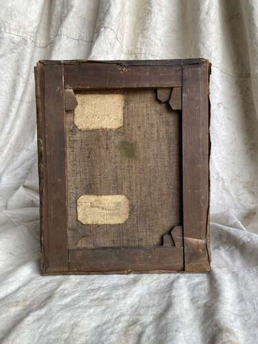 An antique 19th century oil painting of the crucifixion