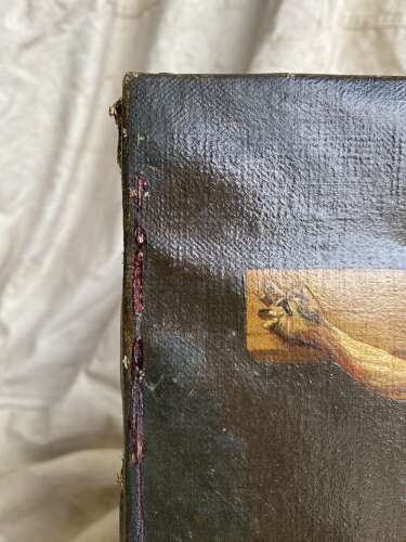 An antique 19th century oil painting of the crucifixion