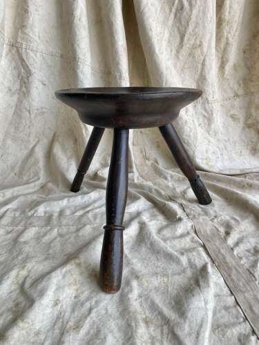 A traditional antique mid 19th century Welsh pole lathe turned dairy stool