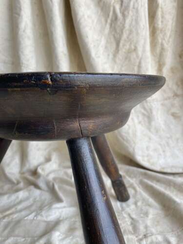 A traditional antique mid 19th century Welsh pole lathe turned dairy stool
