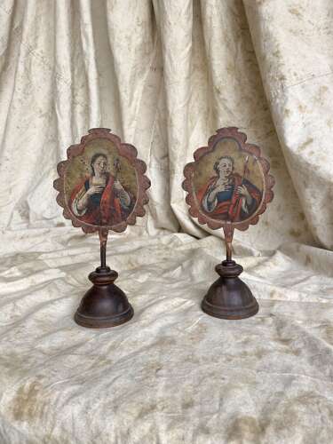 A pair of antique 18th century German ecclesiastical procession pole attachments