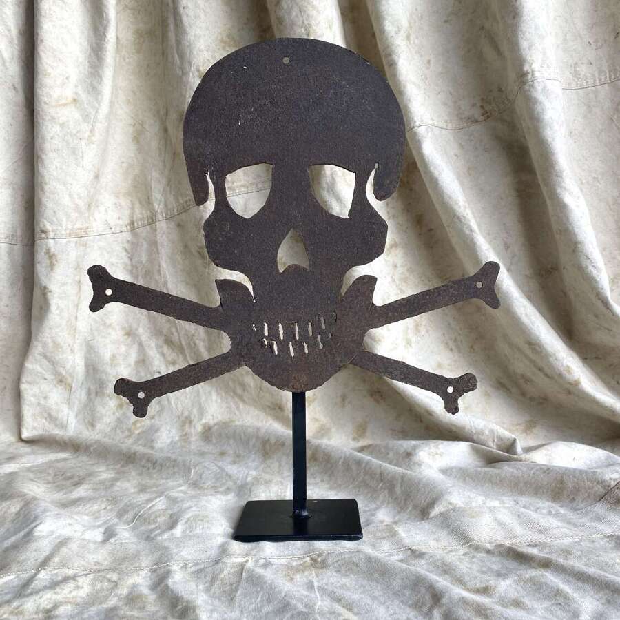 A large rare 1930s skull and crossbones Italian dynamite factory danger sign