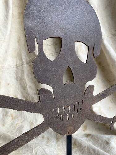 A large rare 1930s skull and crossbones Italian dynamite factory danger sign