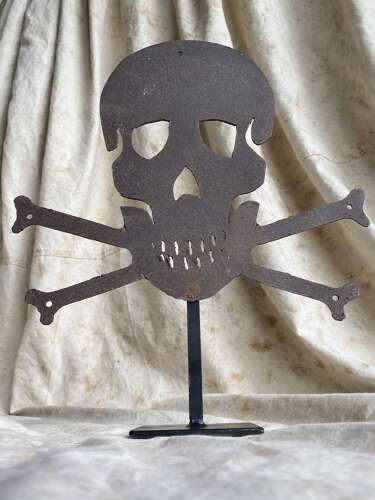 A large rare 1930s skull and crossbones Italian dynamite factory danger sign