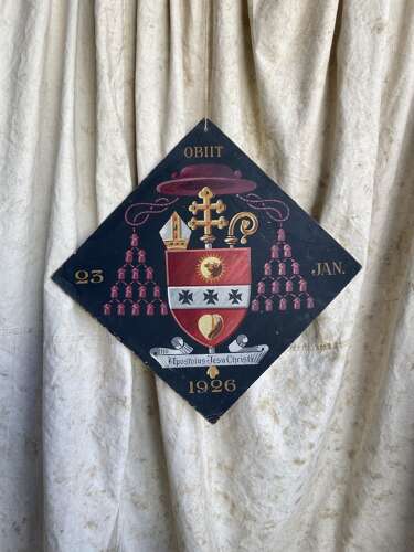 A rare antique Belgian Obiit hand painted funerary hatchment