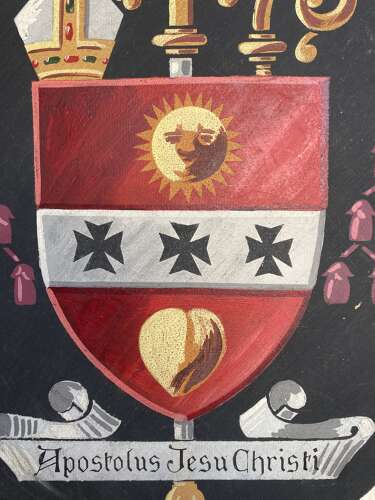 A rare antique Belgian Obiit hand painted funerary hatchment