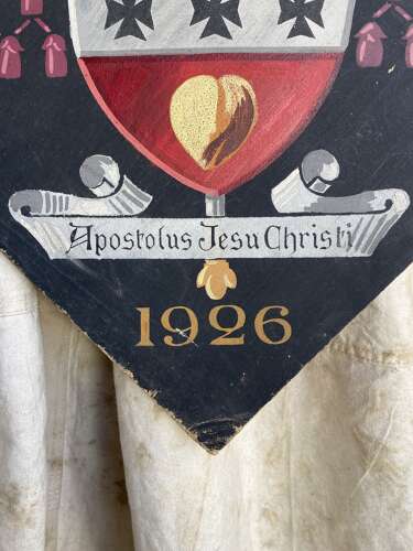 A rare antique Belgian Obiit hand painted funerary hatchment