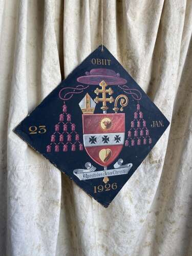 A rare antique Belgian Obiit hand painted funerary hatchment