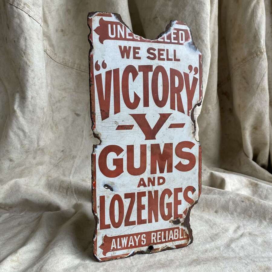 A rare 19th century Victory V Gums And Lozenges antique enamel advertising sign