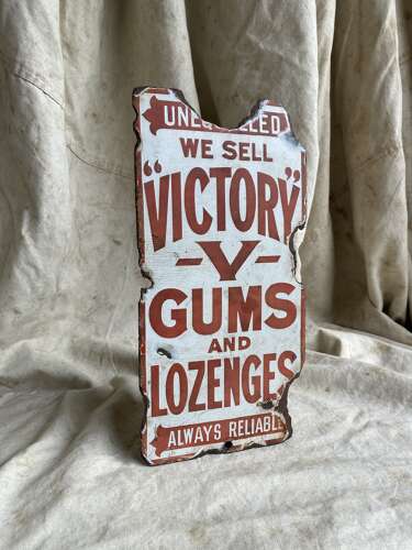 A rare 19th century Victory V Gums And Lozenges antique enamel advertising sign