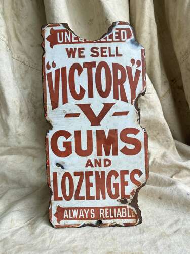 A rare 19th century Victory V Gums And Lozenges antique enamel advertising sign