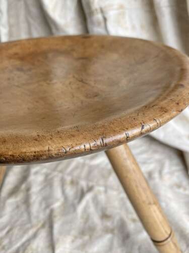 A mid 19th century antique Welsh pole lathe turned dairy stool