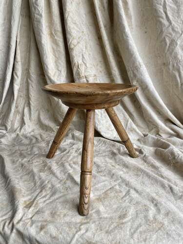 A mid 19th century antique Welsh pole lathe turned dairy stool
