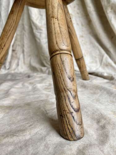 A mid 19th century antique Welsh pole lathe turned dairy stool