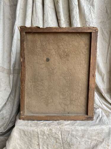 An antique mid 19th century continental religious oil painting of the crucifixion