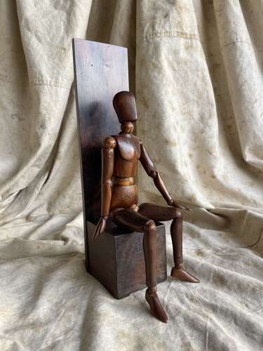 An antique early 20th century Italian wooden artist's articulated lay figure mannequin