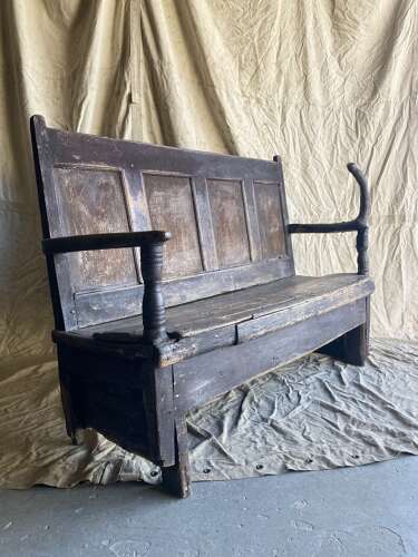 A unique Georgian antique pine folk art settle