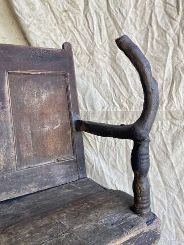 A unique Georgian antique pine folk art settle