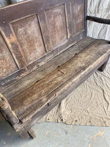 A unique Georgian antique pine folk art settle