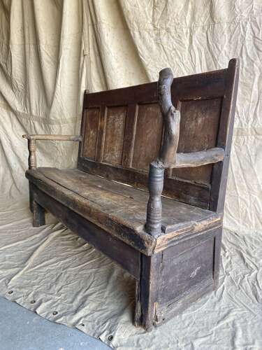 A unique Georgian antique pine folk art settle