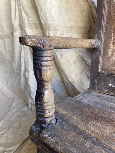 A unique Georgian antique pine folk art settle