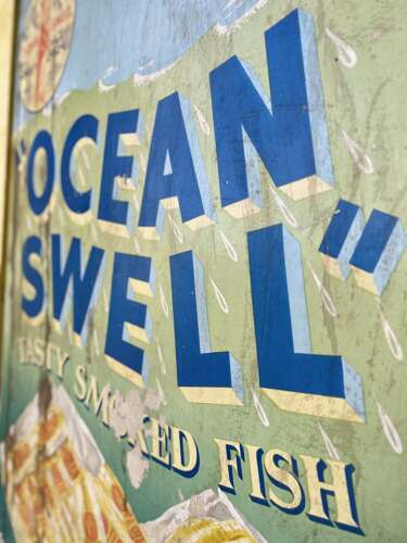 A large vintage English 1960s Ocean Swell fishmonger advertising showcard