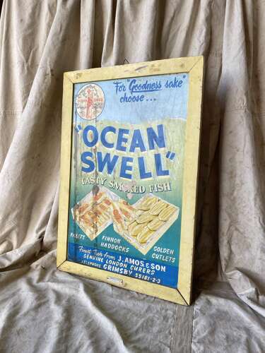 A large vintage English 1960s Ocean Swell fishmonger advertising showcard