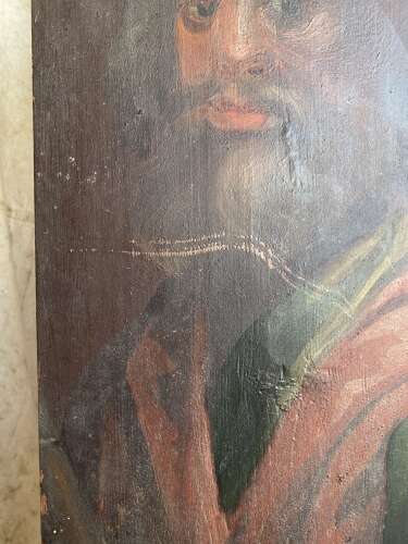 An 18th century antique ecclesiastical painted wooden panel of saint Matthias the Apostle