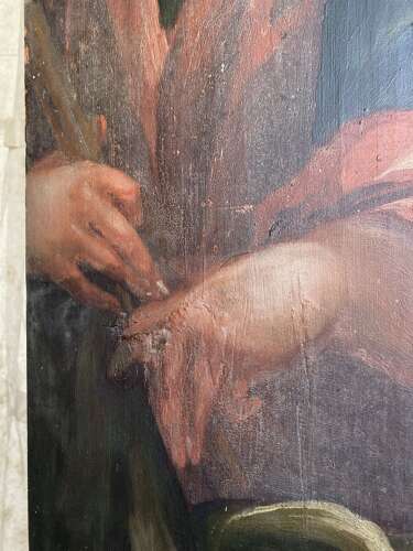 An 18th century antique ecclesiastical painted wooden panel of saint Matthias the Apostle