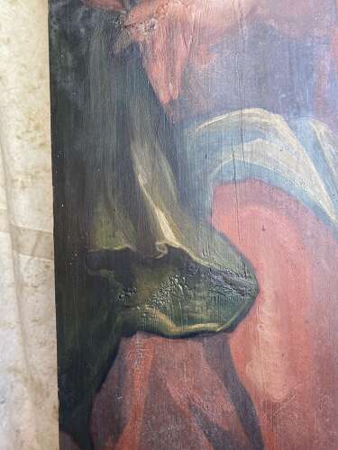 An 18th century antique ecclesiastical painted wooden panel of saint Matthias the Apostle