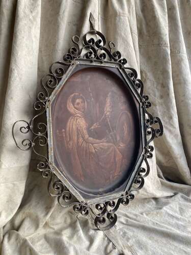 A rare early 19th century antique hand painted ornate wrought iron double sided pub sign