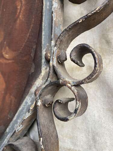 A rare early 19th century antique hand painted ornate wrought iron double sided pub sign