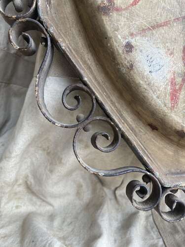 A rare early 19th century antique hand painted ornate wrought iron double sided pub sign
