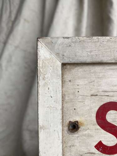 A 1950s vintage hand painted wooden Store no.1 factory sign