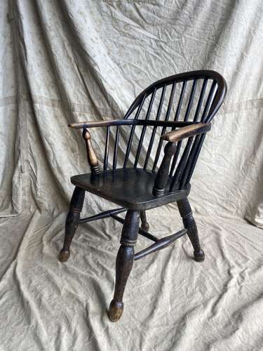 A mid 19th century antique Lincolnshire low stick back Windsor armchair
