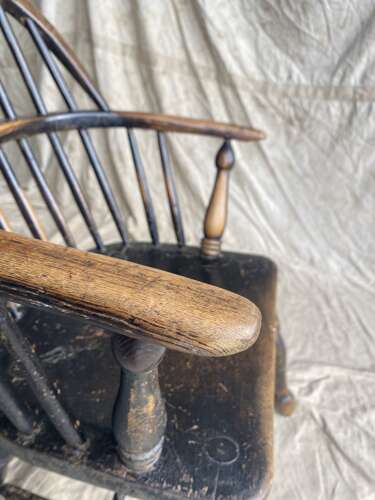 A mid 19th century antique Lincolnshire low stick back Windsor armchair