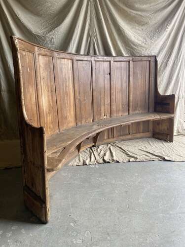 A remarkable rare 8ft early 17th century antique elm and pine barrel back tavern settle